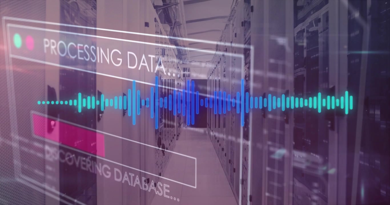 Animation of data processing and shapes over server room