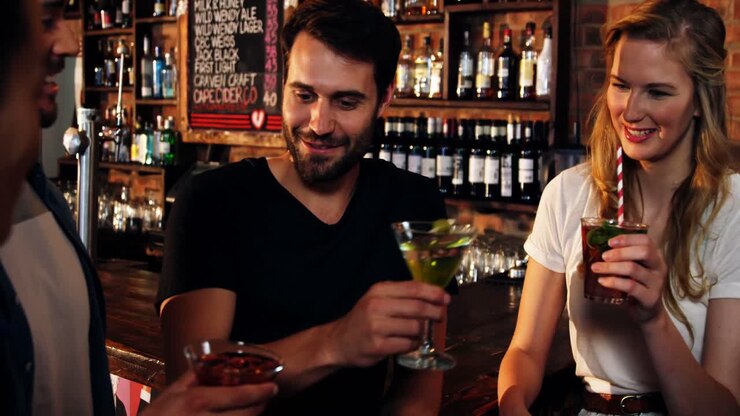 Amici che brindano con drink in un bar