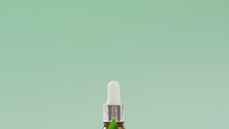 video of marijuana leaf and buds and bottle of cbd extract on blue background