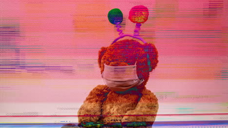 glitch art: person and teddy bear with masks