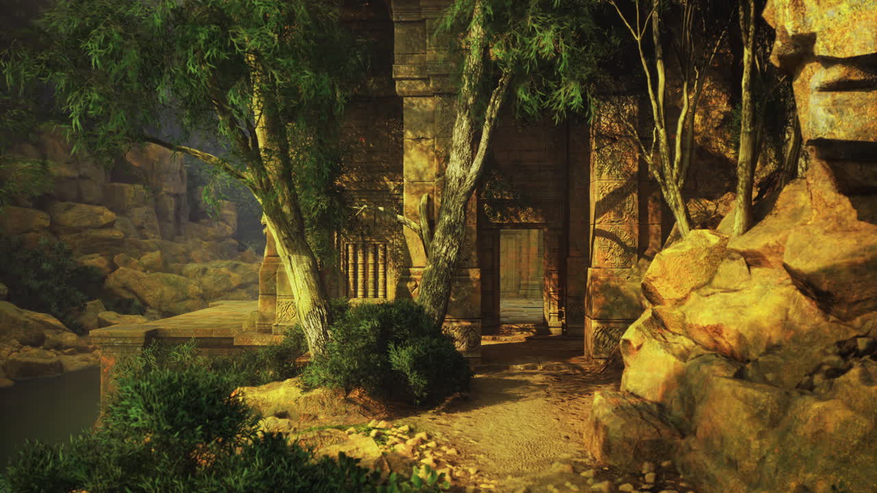 Exploring a hidden ancient structure surrounded by lush vegetation