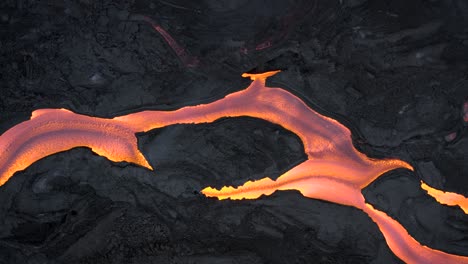 top down static shot of the lava streams of the cumbre vieja volcano