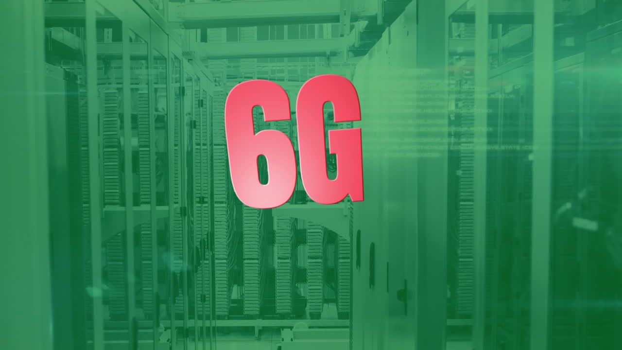 animación de texto 6g y procesamiento de datos digitales a través de servidores informáticos