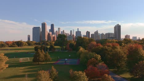 Chicago-Lincoln-Park-Cancha-De-Baloncesto-Otoño-Aéreo