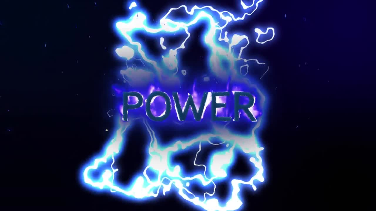 animación de texto de energía sobre relámpagos sobre fondo negro