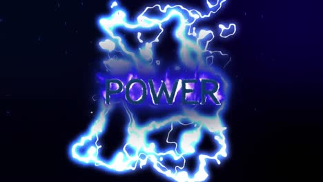 animation of power text over lightnings on black background