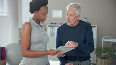 physical therapist consulting with a senior patient