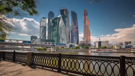summer sunny day moscow modern city riverside bay panorama 4k time lapse russia