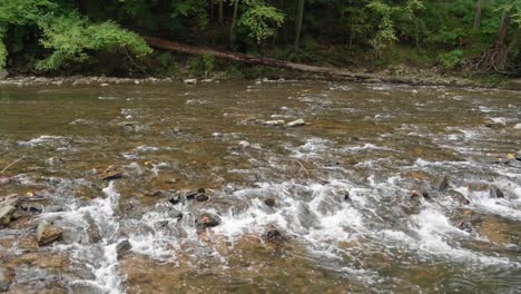 Wissahickon-Creek-flows-over-rocks,-stones