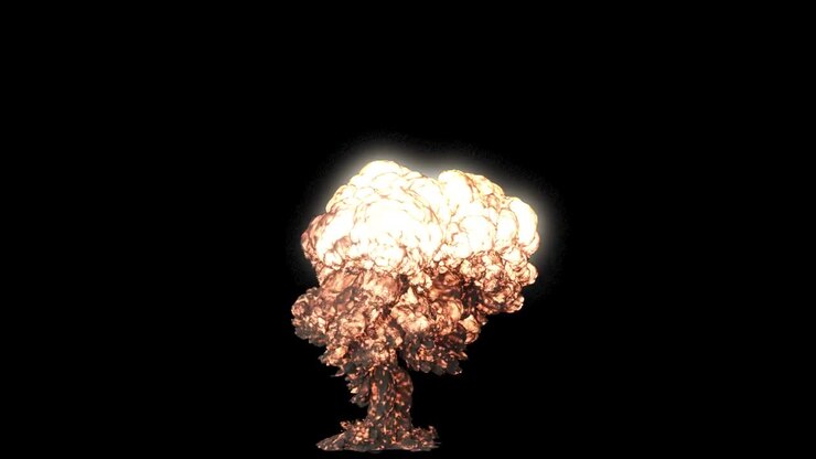 Fuel explosion with thick billowing smoke. An explosion with black smoke on an isolated background with an alpha channel, a fuel explosion.