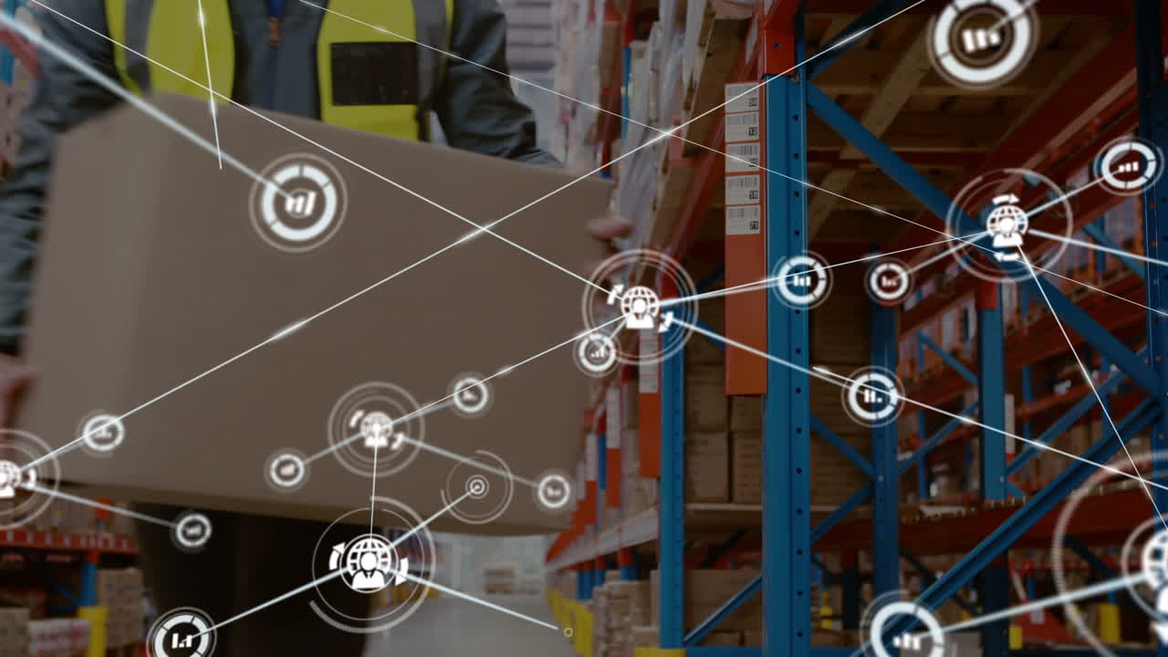 animación de la red de conexiones sobre el hombre caucásico en el almacén