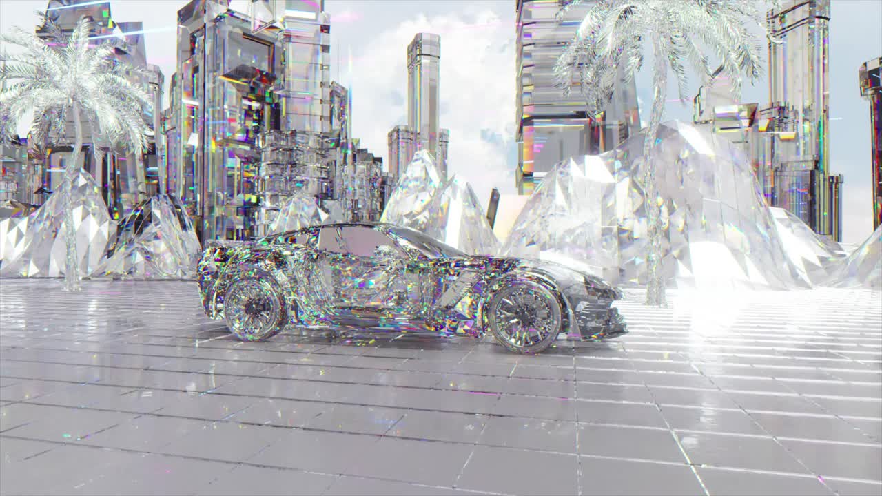 자동차와 함께 크리스탈 도시 풍경