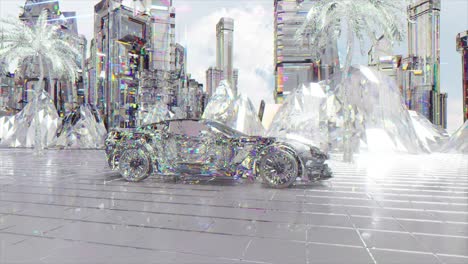 crystal cityscape with a car