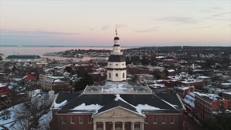 maryland state house - state capitol building of annapolis in maryland, usa. -aerial pullback shot