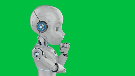 cute robot with cartoon character on green screen