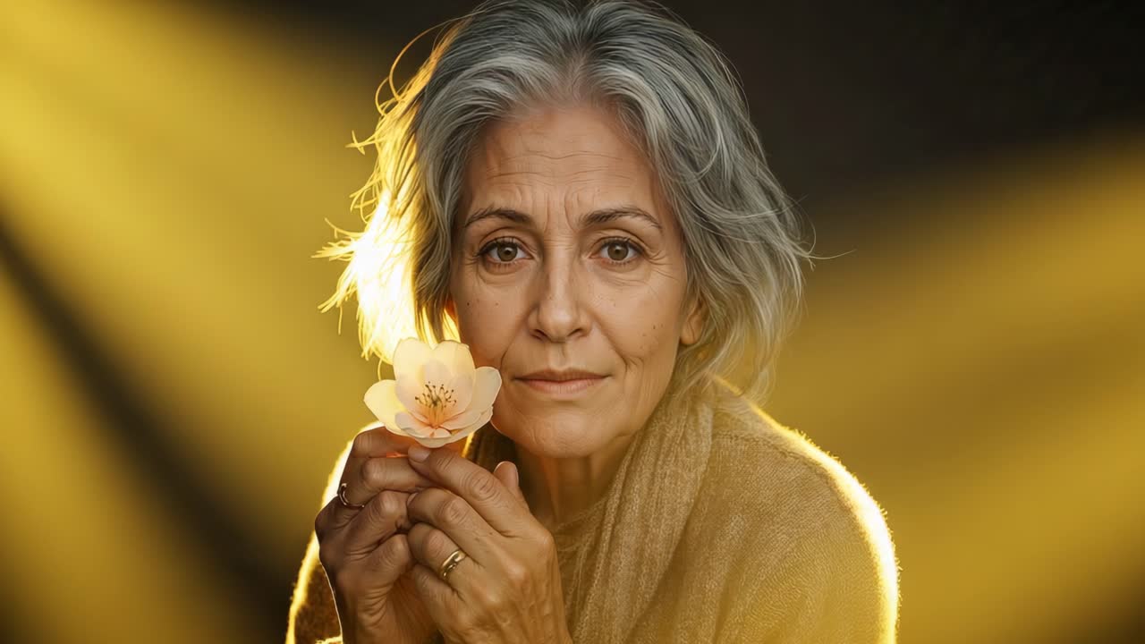 Elegant Portrait of a Senior Woman with a Flower