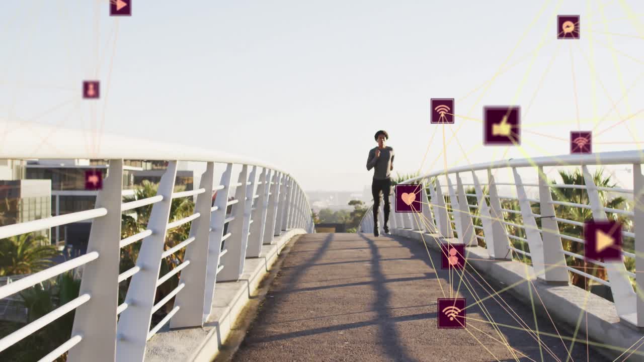 아프리카계 미국인 남자가 달리는 미디어 아이콘의 애니메이션