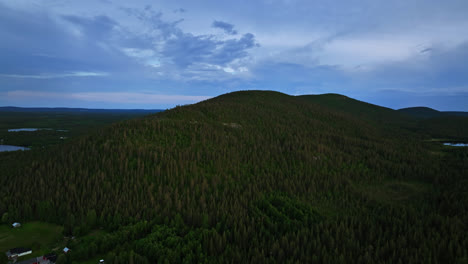 aerial view around the katkatunturi fell, moody, summer evening in levi, lapland