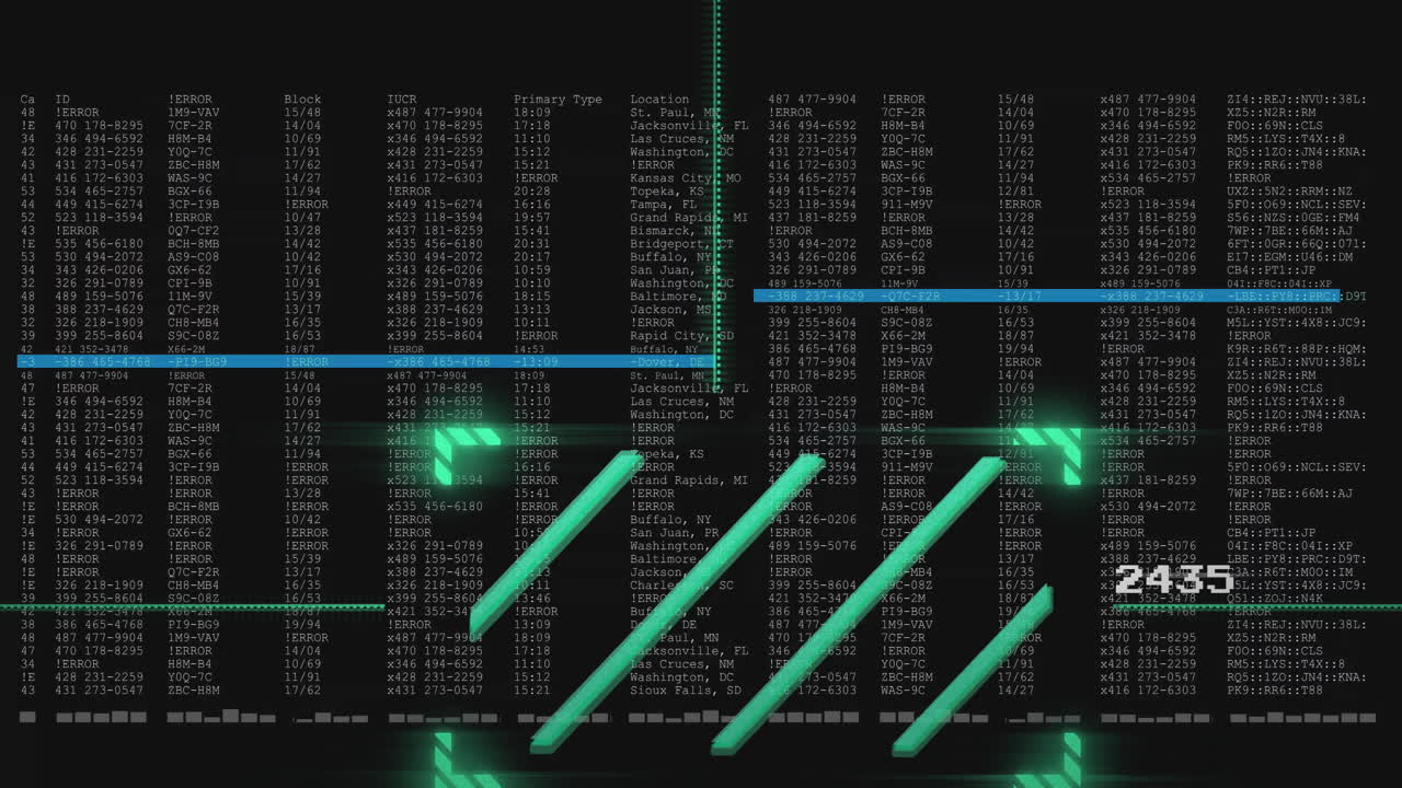animación del procesamiento de datos sobre un fondo negro