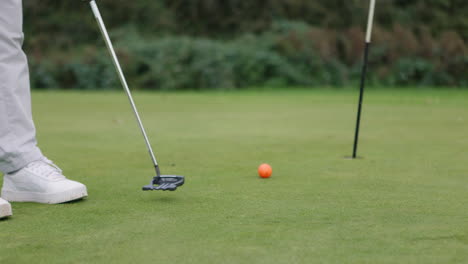 a person is putting a golf ball into the hole
