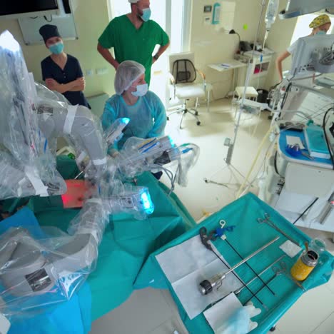 surgery with robotic assisted surgeon. machine arm surgeon in futuristic operation room