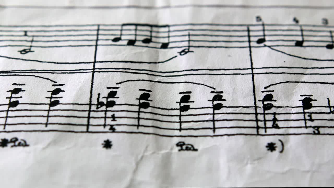 Macro shot of musical notation writing on paper