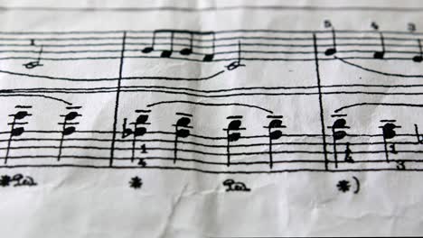 macro shot of musical notation writing on paper