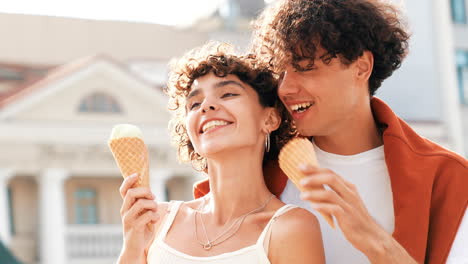 couple enjoying ice cream in the city