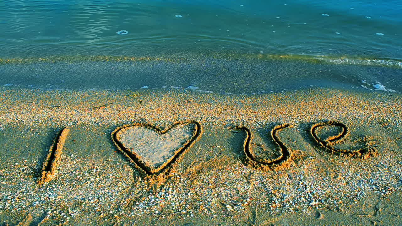 Inscription on sand. I love. Shooting on the beach