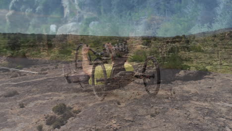 riding recumbent tricycle on rocky terrain, person enjoying clear sky animation