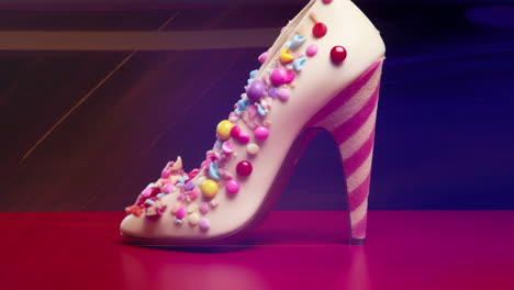 scarpe a tacco alto fatte con dolci e caramelle con ai generativi