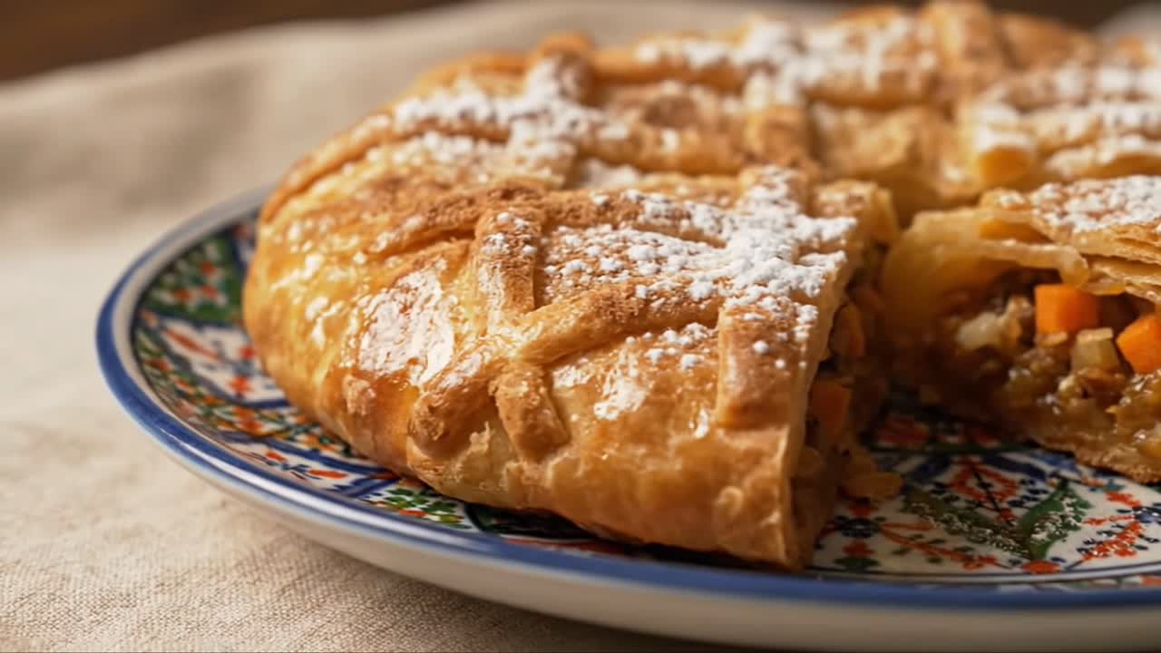 Traditional Moroccan Savory Meat Pie Known as Pastilla