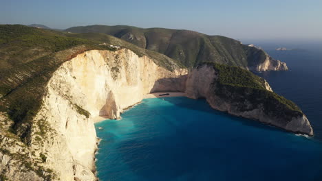 Cinematic-wide-aerial-shot-of-Navagio-Beach