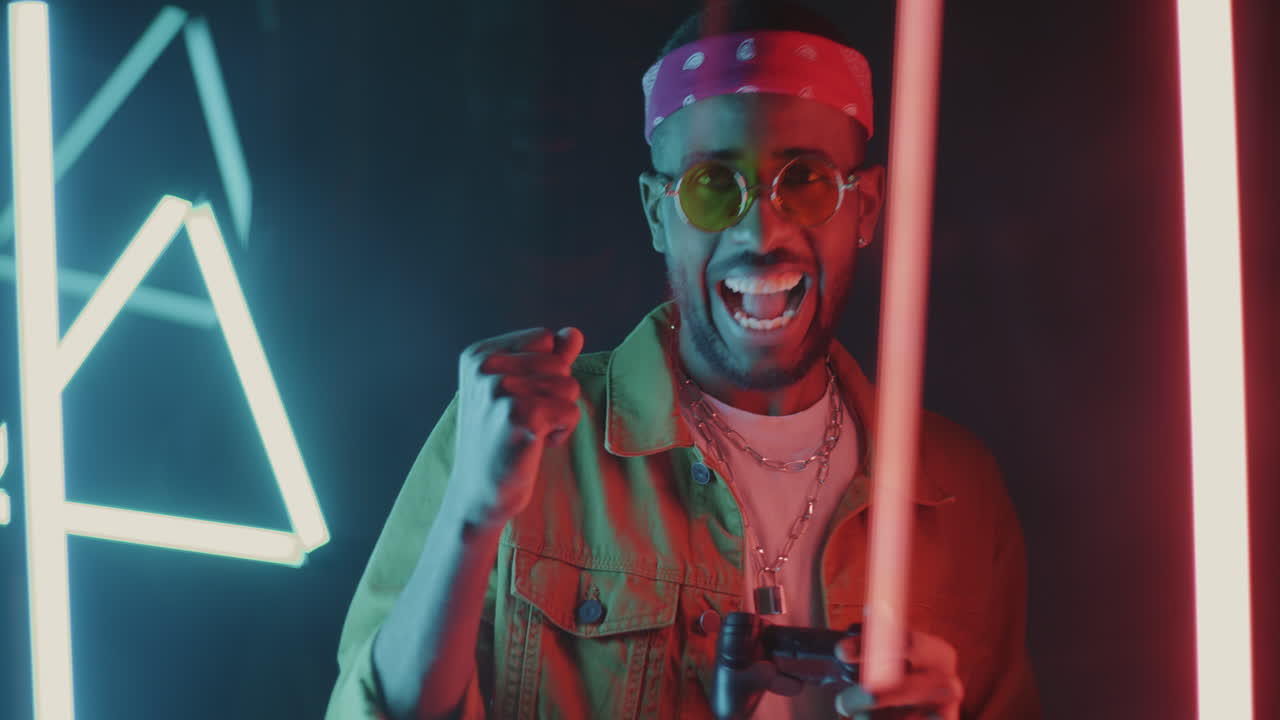 Stylish Gamer in Neon Lights