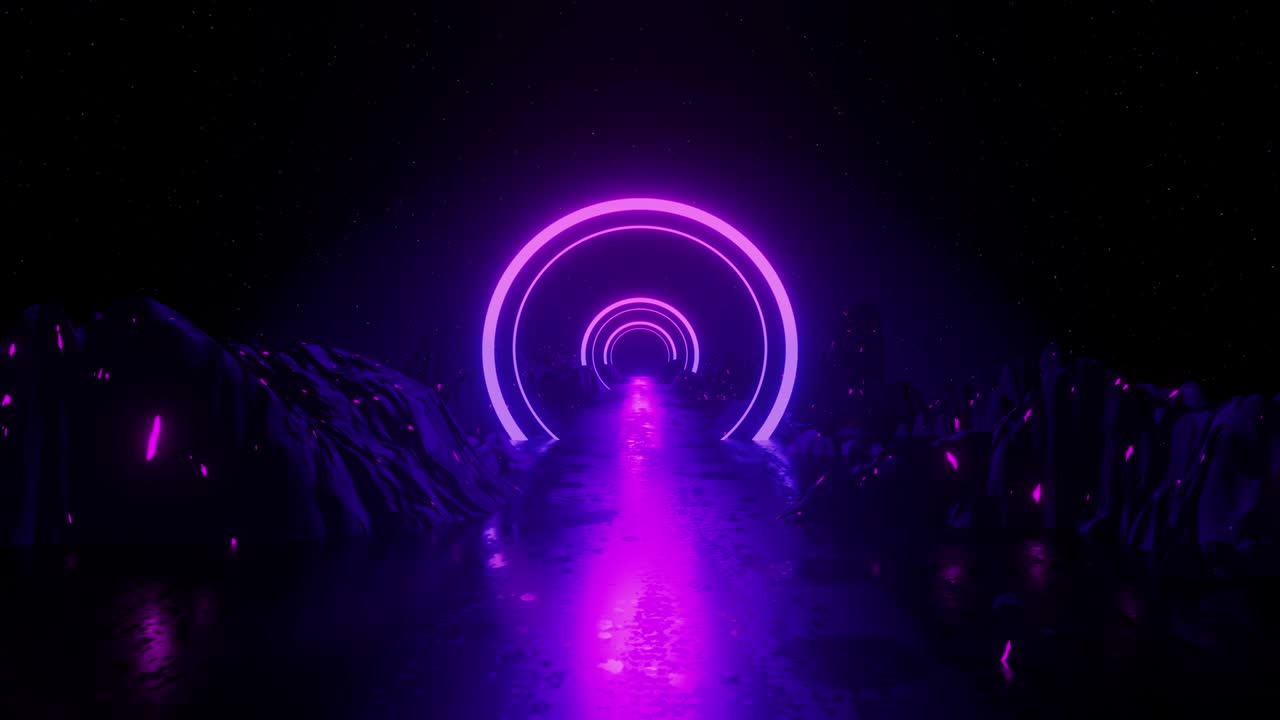 representación 3d abstracta de fondo sin costuras, forma de anillo de luz de neón ultravioleta fluorescente