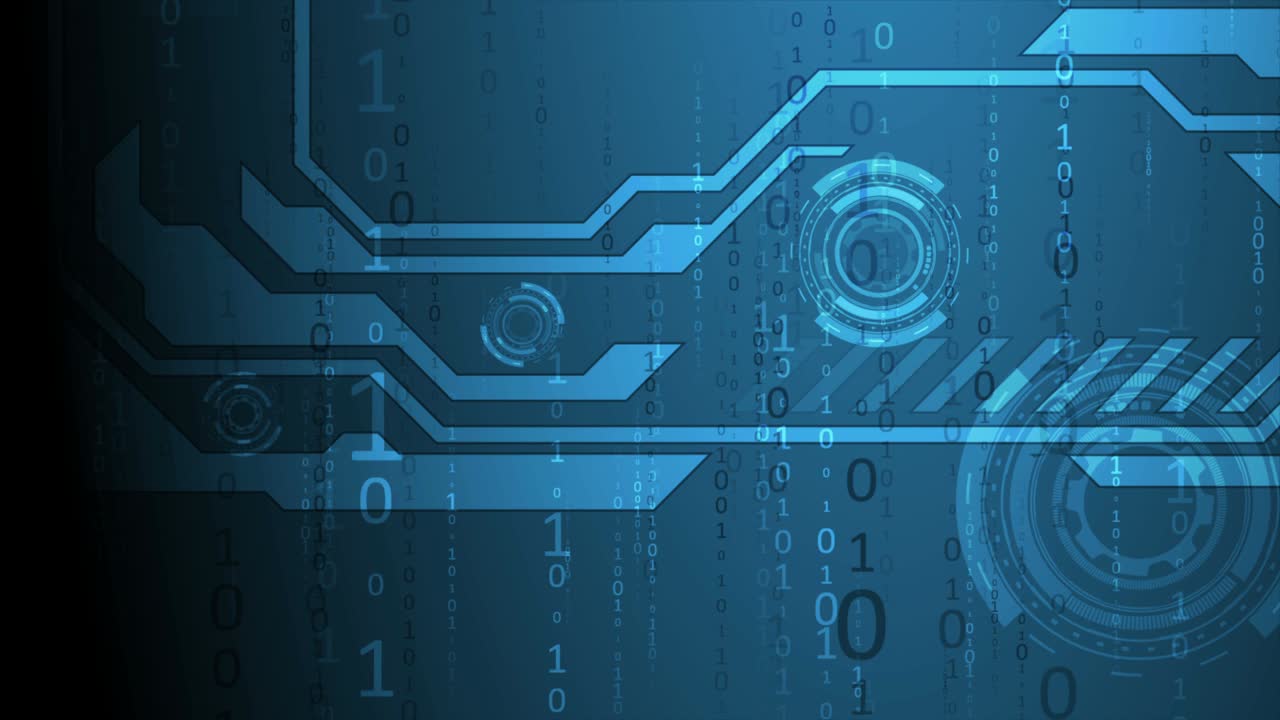 Dark blue technology motion background with HUD gear elements