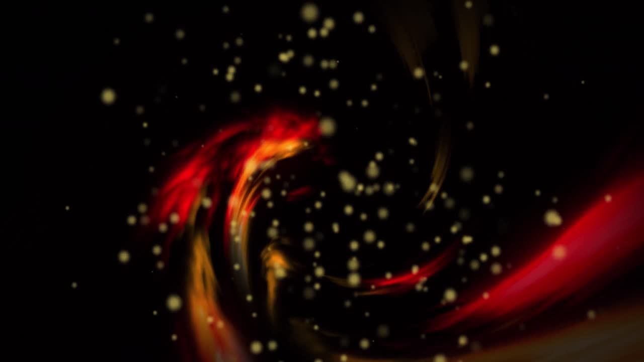 어두운 배경에 불꽃과 반 ⁇ 이는 불빛의 애니메이션