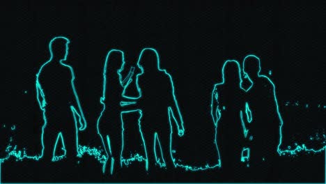 digital silhouette of a group of friends pointing and looking at the world