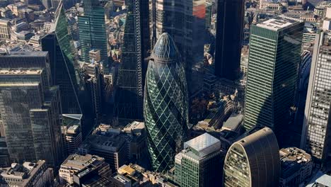 close up aerial views of the city of london towers. london uk.