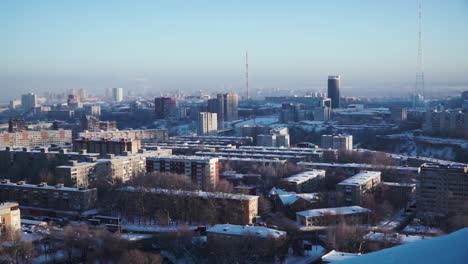snowy cityscape aerial view