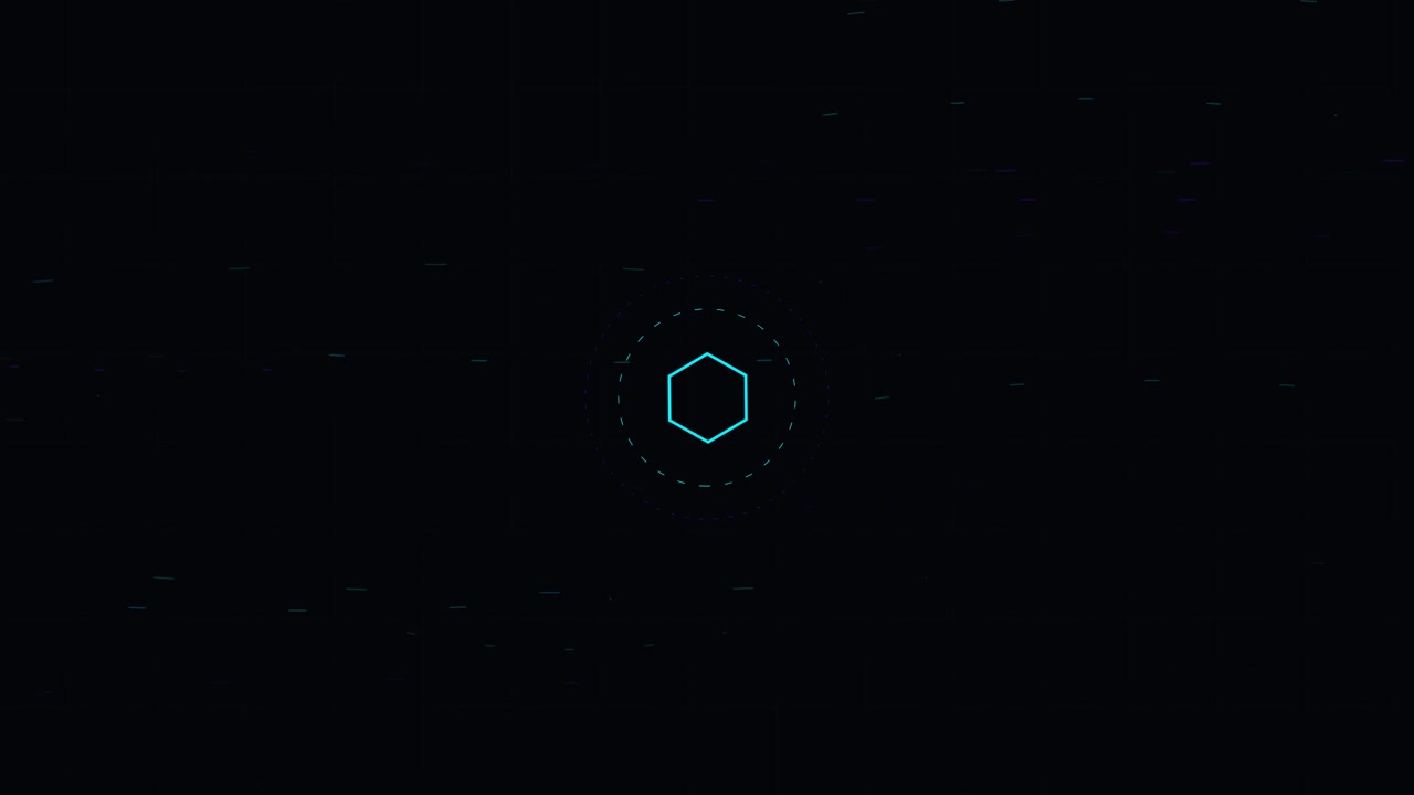 Abstract Digital Hexagon Rotating on Dark Background