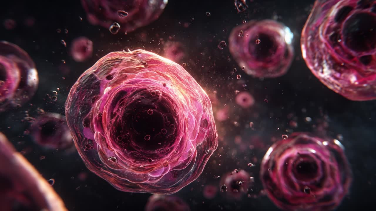 Esplorando l'intricato mondo delle cellule: uno sguardo ravvicinato a strutture cellulari vivaci e alle loro interazioni dinamiche in un ambiente microscopico