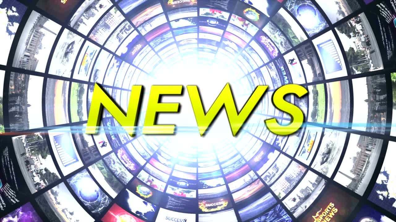 animación de texto de noticias, y monitores de túnel