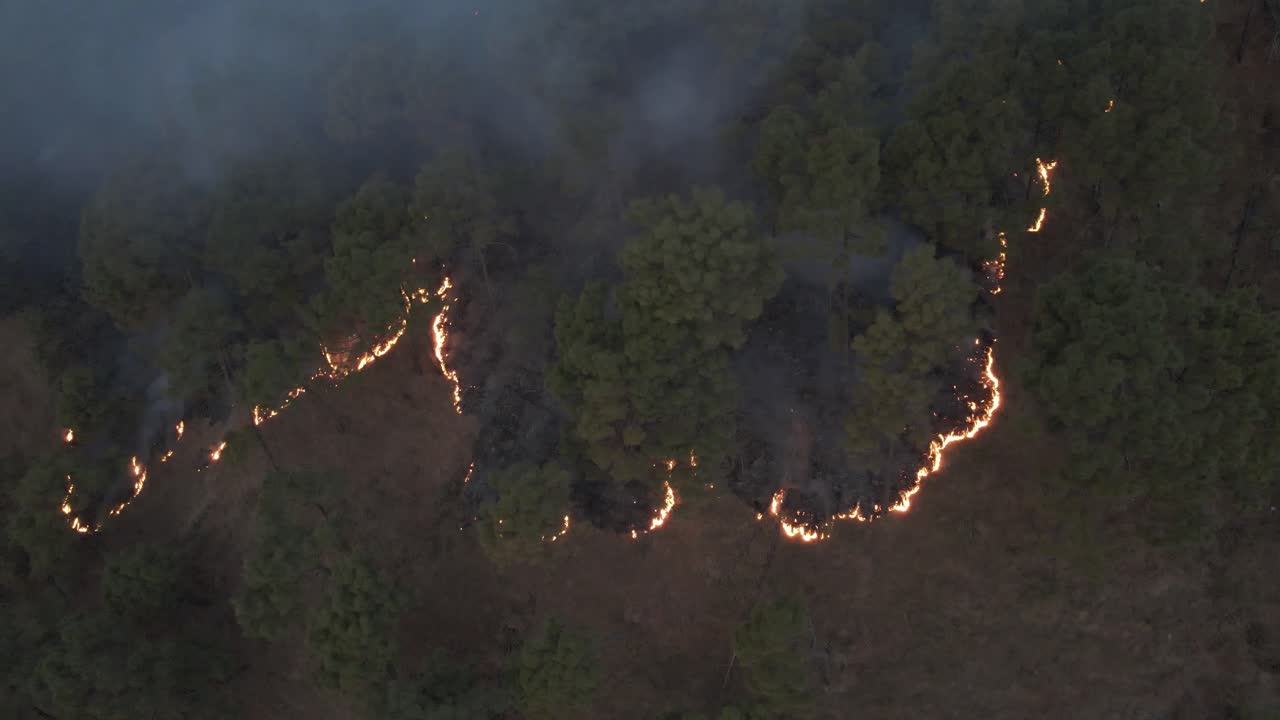 The aerial view shows the fires in the Hattiban forest on the outskirts of Kathmandu, Nepal.