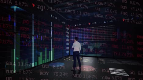 animación del procesamiento de datos financieros sobre el hombre de negocios