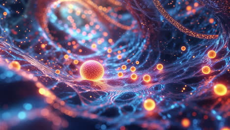 abstract microscopic glowing particles network