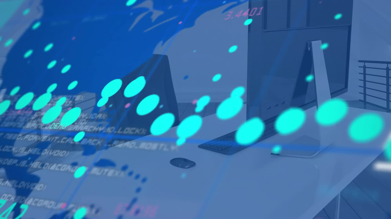 사무실의 책상 위에서 디지털 데이터 처리의 애니메이션
