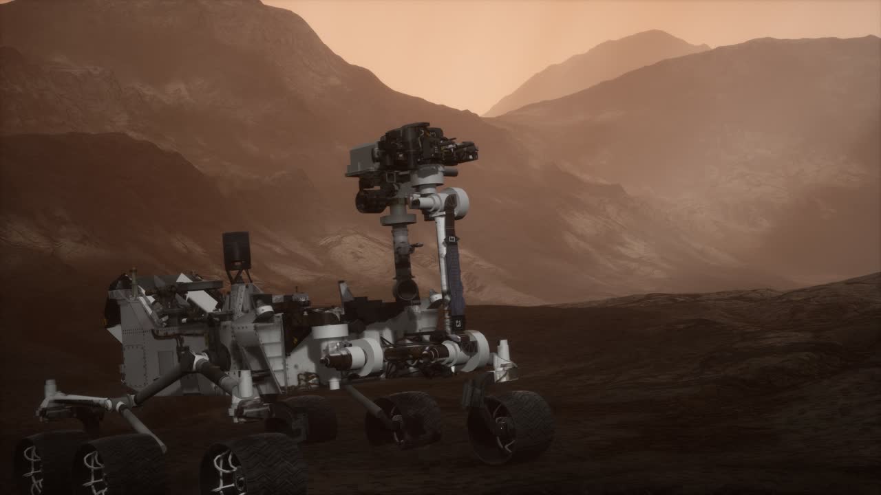 Mars-mönkijä Curiosity tutkimassa punaisen planeetan pintaa. Kuvan elementit on toimittanut NASA.