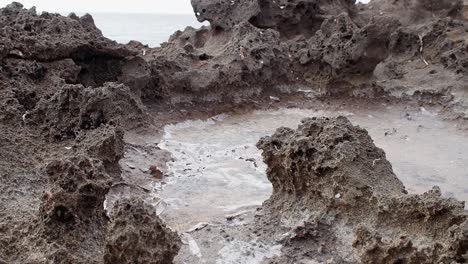 sea salt formations on rocky shore in menorca, showcasing nature’s processes