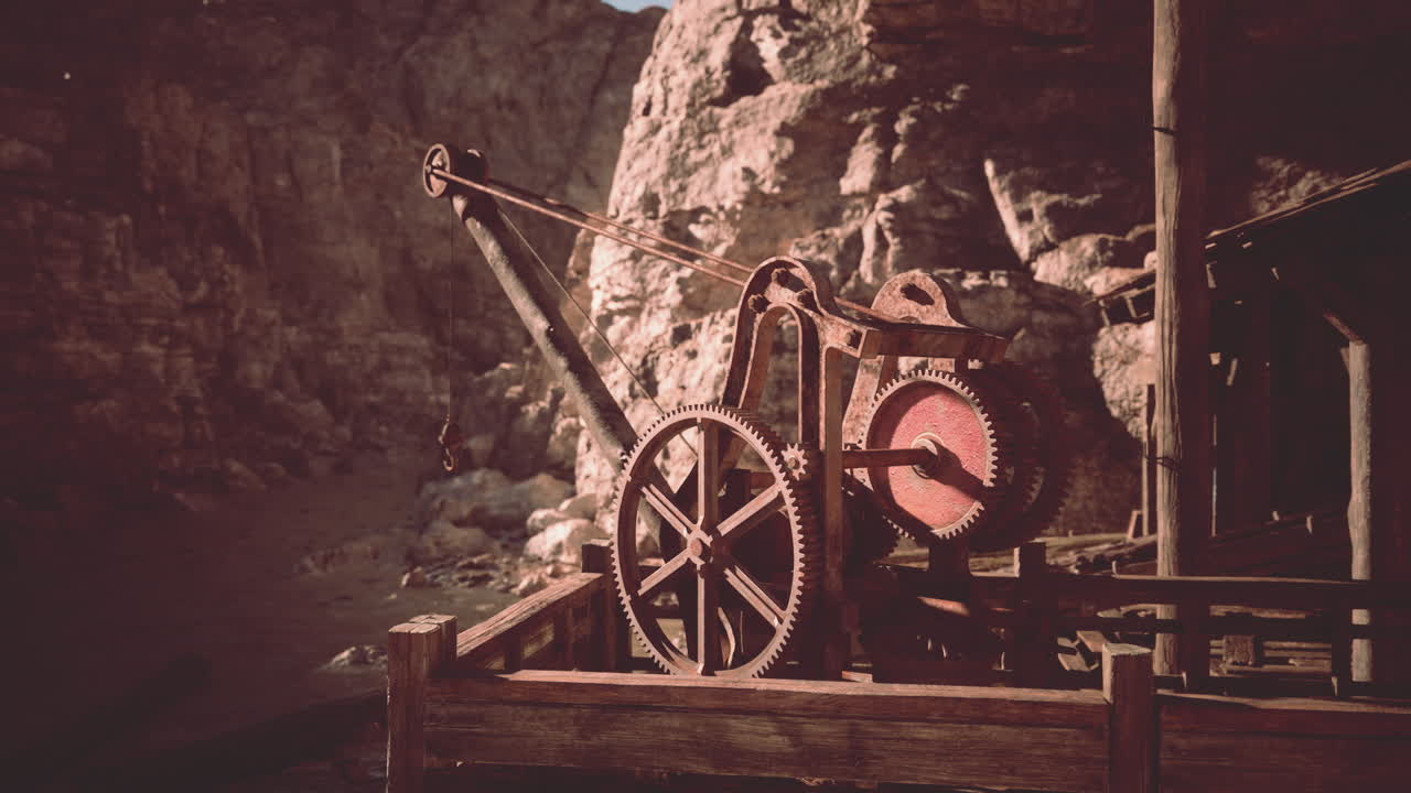 사막의 협곡에서 은 크레인의 클로즈업